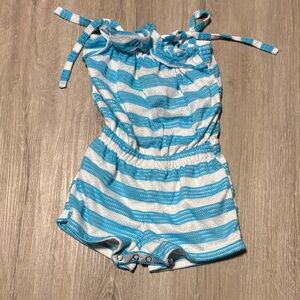 Pink House Striped Aqua and White Kids Romper